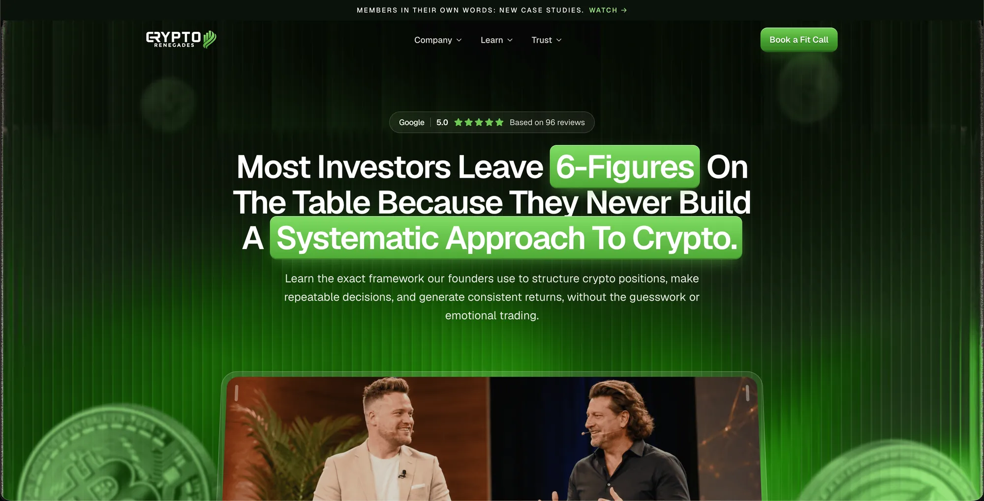 The Crypto Renegades website we built: a flagship site built around booking a fit call.